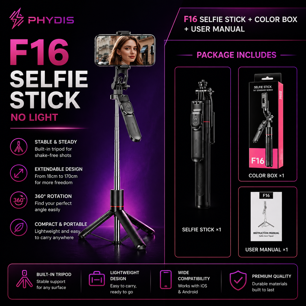 F16 Selfie Stick Tripod